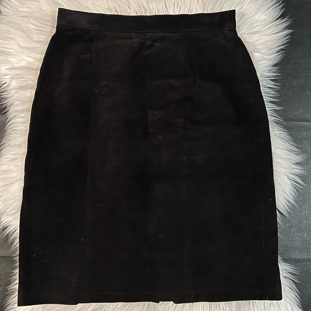 Vintage Suede Leather Hideout Black Leather Midi skirt size 8 Y2K,90’s